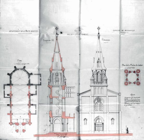 Église, projet d’achèvement F. Delor, architecte, 18 mars 1885