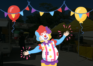 Marché animé clown